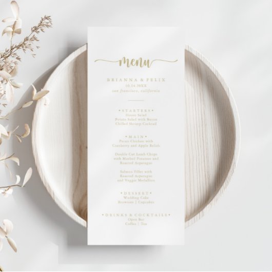 Gold Minimalist Calligraphy Dinner Menu