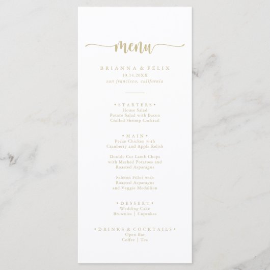 Gold Minimalist Calligraphy Dinner Menu (Voorkant)