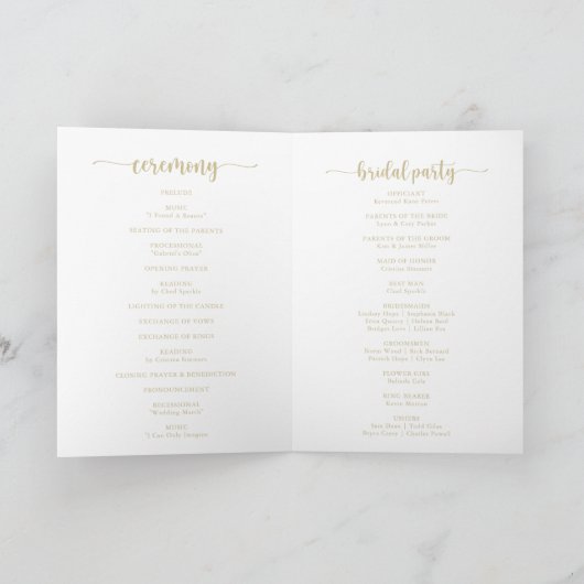 Gold Minimalist Calligraphy Folded Wedding Program Programma (Binnen)
