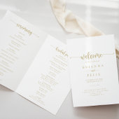 Gold Minimalist Calligraphy Folded Wedding Program Programma