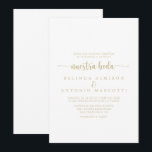 Gold Minimalist Calligraphy Nuestra Boda Wedding   Kaart<br><div class="desc">Deze minimalistische kalligrafie nuestra boda trouwuitnodiging is perfect voor een rustige bruiloft. Het eenvoudige en elegante ontwerp kenmerkt klassieke en fancy manuscripttypografie in goud.</div>