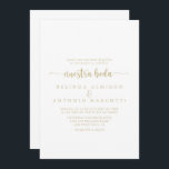 Gold Minimalist Calligraphy Nuestra Boda Wedding   Kaart<br><div class="desc">Deze minimalistische kalligrafie nuestra boda trouwuitnodiging is perfect voor een rustige bruiloft. Het eenvoudige en elegante ontwerp kenmerkt klassieke en fancy manuscripttypografie in goud.</div>