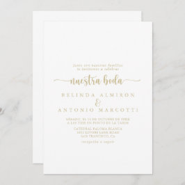 Gold Minimalist Calligraphy Nuestra Boda Wedding   Kaart