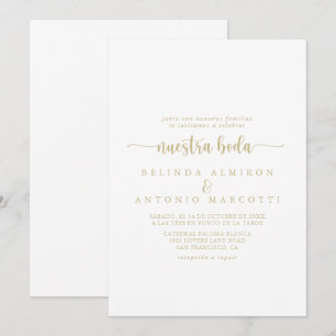 Gold Minimalist Calligraphy Nuestra Boda Wedding   Kaart