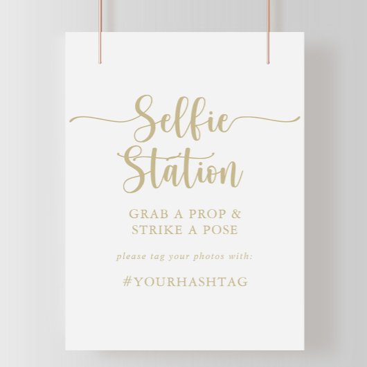 Gold Minimalist Calligraphy Selfie Station Sign. Poster