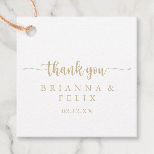 Gold Minimalist Calligraphy Wedding Bedankjes Labels (Voorkant)