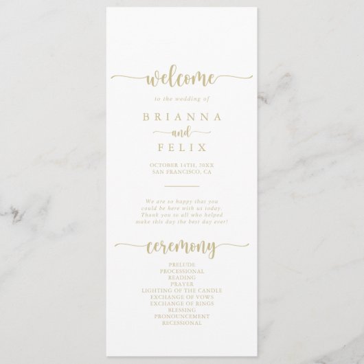 Gold Minimalist Calligraphy Wedding Program Programmakaart (Voorkant)