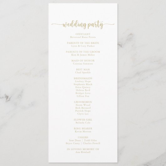 Gold Minimalist Calligraphy Wedding Program Programmakaart (Achterkant)