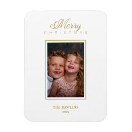 Gold Minimalist Chic Merry Christmas Photo Family Magneet