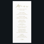 Gold Minimalist Dainty Script Weddenschap Menu<br><div class="desc">Gold-minimalistische menukaart met gegevensscript | Elegante en stijlvolle menukaart met whimsical script,  klassieke typografie met strepenpatroon. Personaliseer u door uw eigen gegevens toe te voegen. Deze menukaart zal perfect zijn voor bruiloften,  afstuderen,  pensioengerechtigden en nog veel meer. Overeenkomende items en andere kleuren zijn beschikbaar.</div>