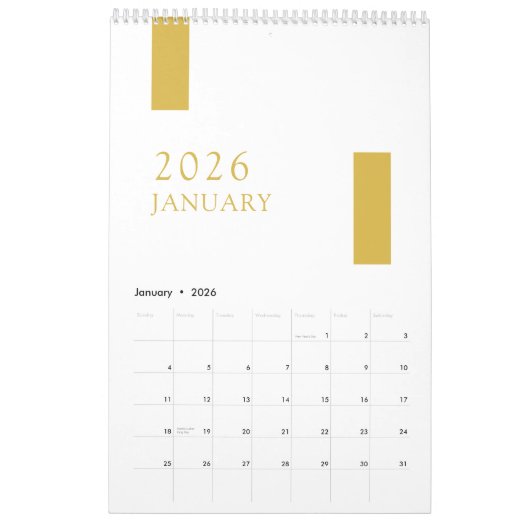 Gold Minimalist Modern 2026 Wall Calendar Kalender (Jan 2026)