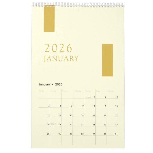 Gold Minimalist Modern 2026 Wall Calendar Kalender (Jan 2026)