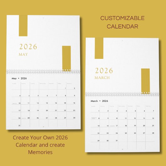 Gold Minimalist Modern 2026 Wall Calendar Kalender