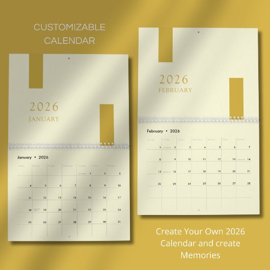 Gold Minimalist Modern 2026 Wall Calendar Kalender