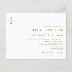 Gold Minimalist Monogram QR Code Wedding Uitnodiging Briefkaart