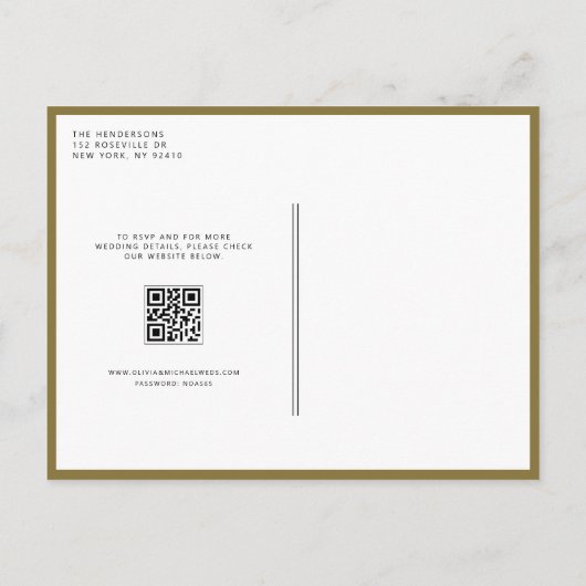 Gold Minimalist Monogram QR Code Wedding Uitnodiging Briefkaart (Achterkant)