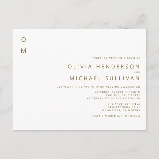 Gold Minimalist Monogram QR Code Wedding Uitnodiging Briefkaart (Voorkant)