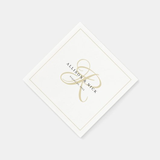 Gold Minimalist Monogram Wedding Napkins Servet (Hoek)