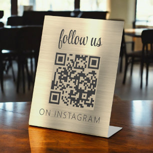 Gold Minimalist QR-code Volg ons op Instagram Reclamebord Met Voetstuk