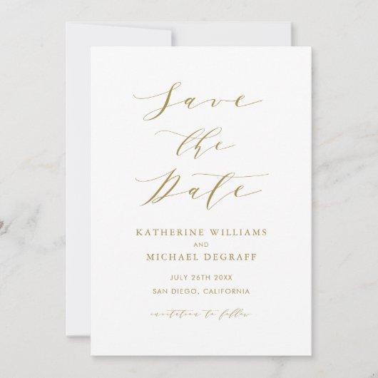 Gold Minimalist Script Save the Date Notice Kaart (Voorkant)