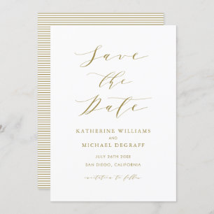 Gold Minimalist Script Save the Date Notice Kaart