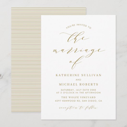 Gold Minimalist Script Wedding Kaart (Voorkant / Achterkant)