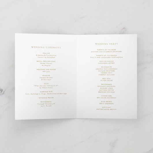 Gold Minimalist Script Wedding Order of Ceremonony Programma (Binnen)