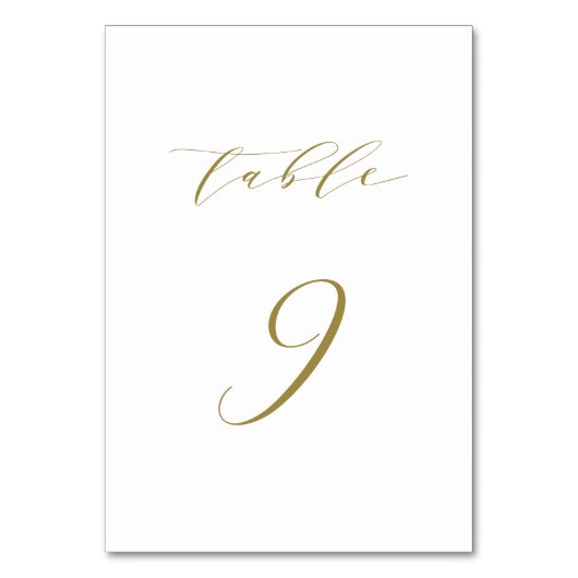 Gold Minimalist Script Wedding Table 9 Kaart (Achterkant)
