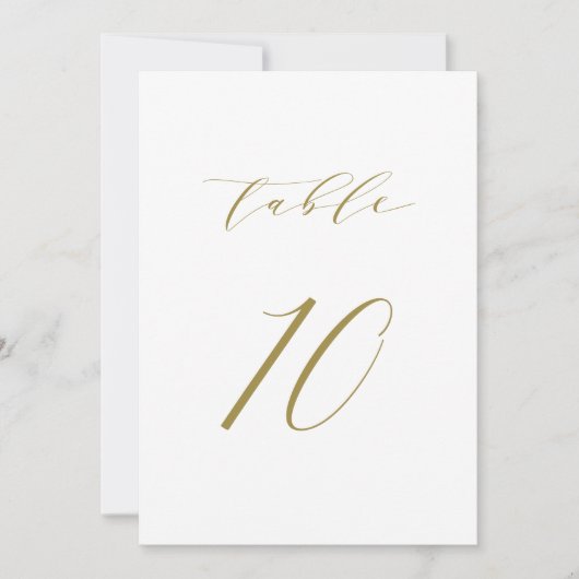 Gold Minimalist Script Wedding Table Number 10 Kaart (Voorkant)