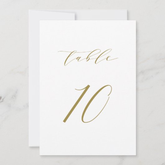 Gold Minimalist Script Wedding Table Number 10 Kaart (Achterkant)