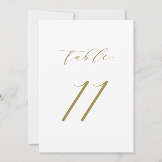 Gold Minimalist Script Wedding Table Number 11 Kaart (Achterkant)