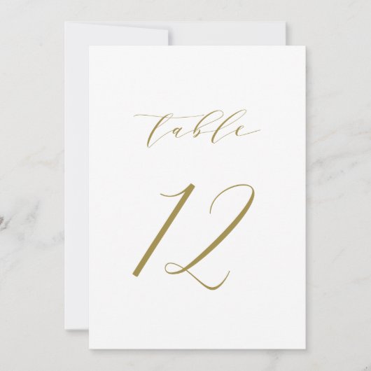 Gold Minimalist Script Wedding Table Number 12 Kaart (Voorkant)