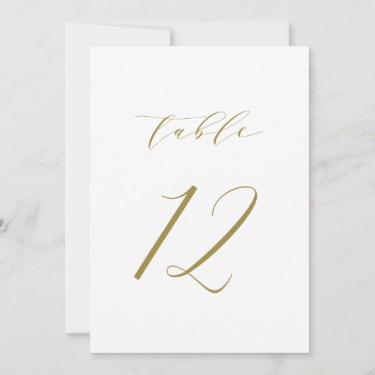Gold Minimalist Script Wedding Table Number 12 Kaart (Achterkant)