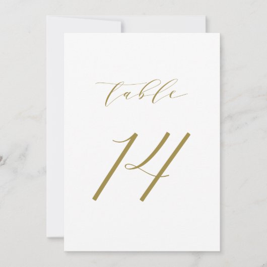 Gold Minimalist Script Wedding Table Number 14 Kaart (Voorkant)