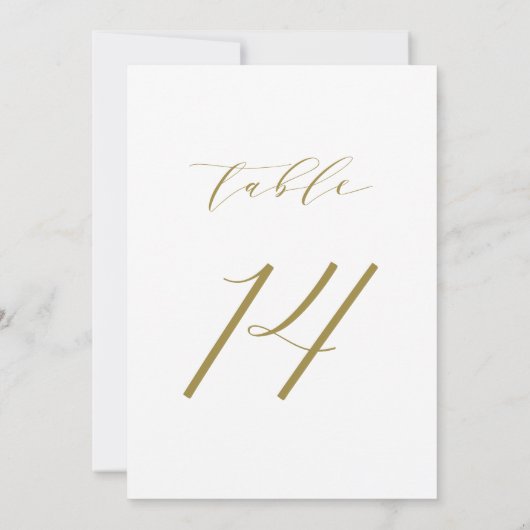 Gold Minimalist Script Wedding Table Number 14 Kaart (Achterkant)