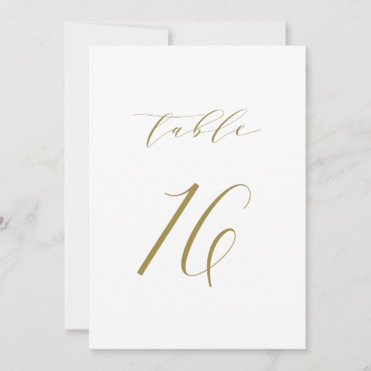 Gold Minimalist Script Wedding Table Number 16 Kaart (Voorkant)