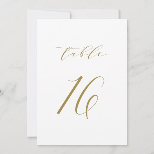 Gold Minimalist Script Wedding Table Number 16 Kaart (Achterkant)