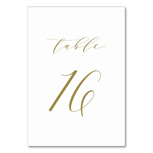 Gold Minimalist Script Wedding Table Number 16 Kaart (Achterkant)