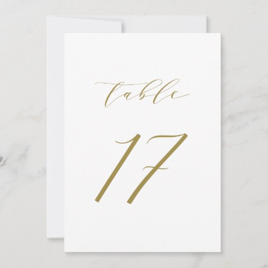 Gold Minimalist Script Wedding Table Number 17 Kaart (Voorkant)