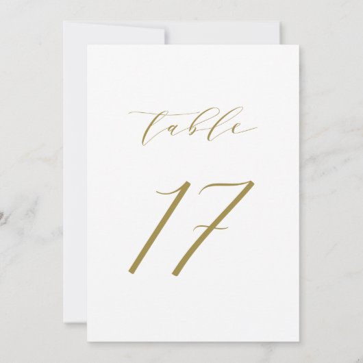 Gold Minimalist Script Wedding Table Number 17 Kaart (Achterkant)