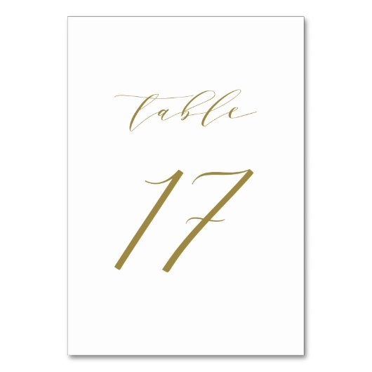 Gold Minimalist Script Wedding Table Number 17 Kaart (Voorkant)