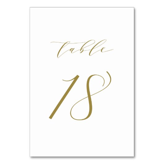 Gold Minimalist Script Wedding Table Number 18 Kaart (Voorkant)
