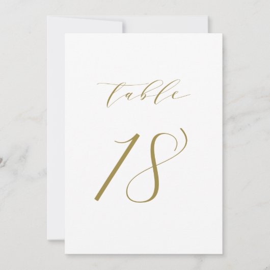 Gold Minimalist Script Wedding Table Number 18 Kaart (Voorkant)