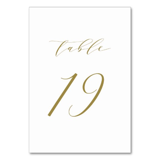 Gold Minimalist Script Wedding Table Number 19 Kaart (Achterkant)