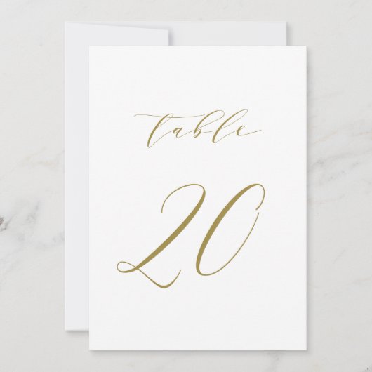 Gold Minimalist Script Wedding Table Number 20 Kaart (Voorkant)