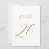 Gold Minimalist Script Wedding Table Number 20 Kaart (Achterkant)