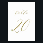 Gold Minimalist Script Wedding Table Number 20 Kaart<br><div class="desc">Tabel 20. Elegant tabelnummerkaart met gouden minimalistische script. Dit gouden en witte lijstnummer is perfect voor bruiloften,  afstuderen,  baby showers,  vrijgezellenfeesten en andere gebeurtenissen. Er zijn andere nummers en kleuren beschikbaar.</div>