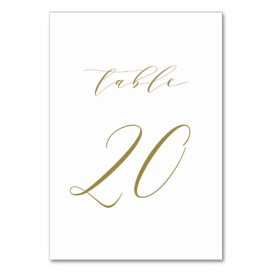 Gold Minimalist Script Wedding Table Number 20 Kaart (Voorkant)