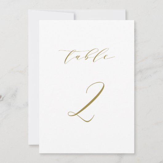 Gold Minimalist Script Wedding Table Number 2 Kaart (Voorkant)