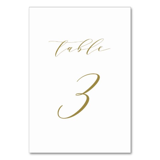 Gold Minimalist Script Wedding Table Number 3 Kaart (Voorkant)